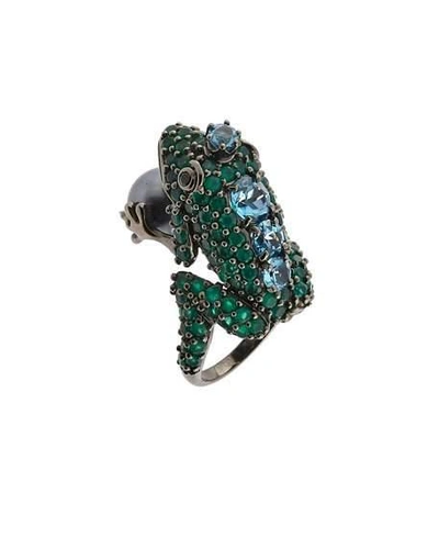Shop M.c.l By Matthew Campbell Laurenza Agate & Topaz Frog Ring W/ Pearl In Green/blue