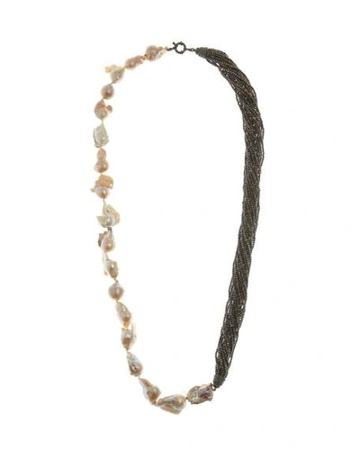 Shop M.c.l By Matthew Campbell Laurenza Half Baroque Pearl & Spinel Necklace In White
