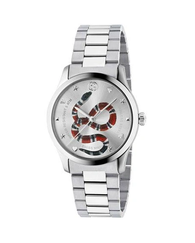 Shop Gucci Men's Snake Stainless Steel Bracelet Watch In Silver