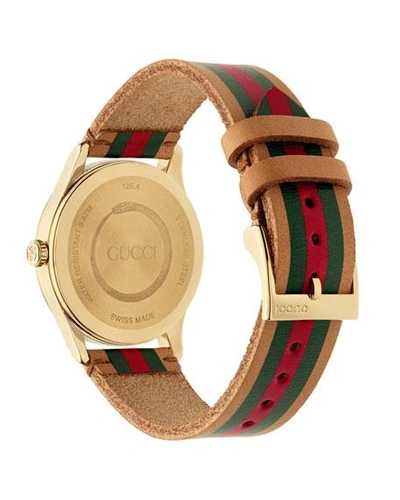 Shop Gucci Men's Tricolor Leather Web Watch In Beige