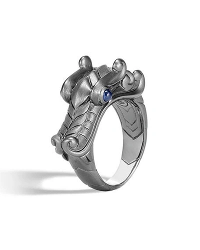 Shop John Hardy Men's Legends Naga Dragon Silver Ring W/ Sapphires In Black