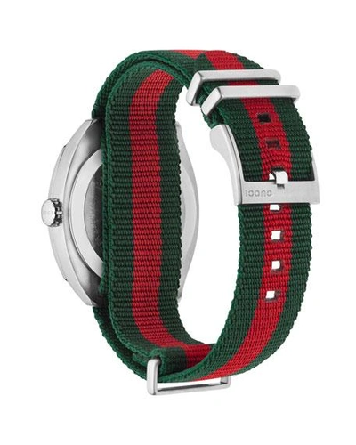 Shop Gucci Men's Gg2570 41mm Stainless Steel-nylon Watch In Green/red