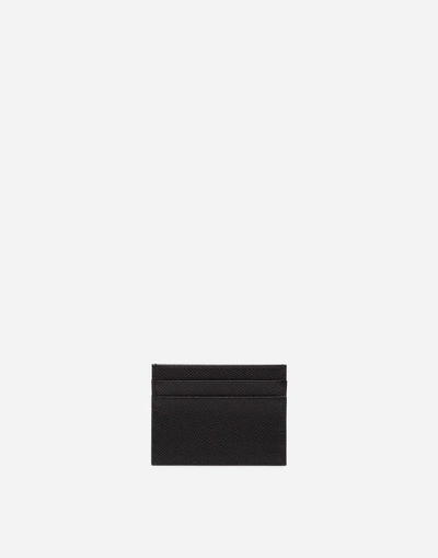 Shop Dolce & Gabbana Dauphine Calfskin Credit Card Holder With Embroidery Patch In Black