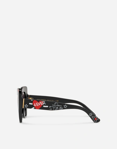 Shop Dolce & Gabbana Butterfly Sunglasses In Acetate With Graffiti Print In Black With Graffiti Print