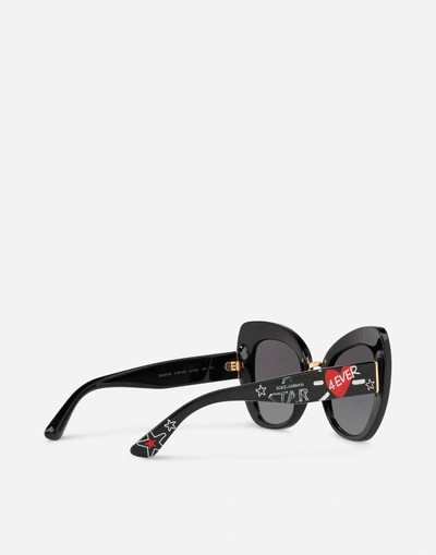 Shop Dolce & Gabbana Butterfly Sunglasses In Acetate With Graffiti Print In Black With Graffiti Print