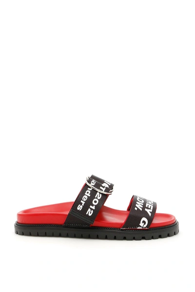 Shop Joshua Sanders Double Strap Slides In Red