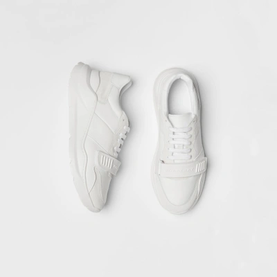 Shop Burberry Suede, Neoprene And Leather Sneakers In Optic White
