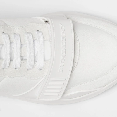 Shop Burberry Suede, Neoprene And Leather Sneakers In Optic White