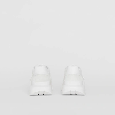 Shop Burberry Suede, Neoprene And Leather Sneakers In Optic White