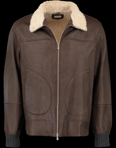 Shop Brunello Cucinelli Dark Brown Leather Jacket In Dk-brwn