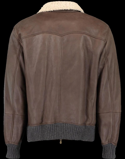 Shop Brunello Cucinelli Dark Brown Leather Jacket In Dk-brwn