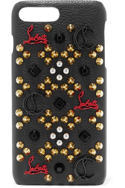 Shop Christian Louboutin Loubiphone Embellished Leather Iphone 7 And 8 Plus Case In Black