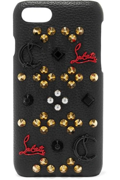 Shop Christian Louboutin Loubiphone Embellished Textured-leather Iphone 7 And 8 Case In Black