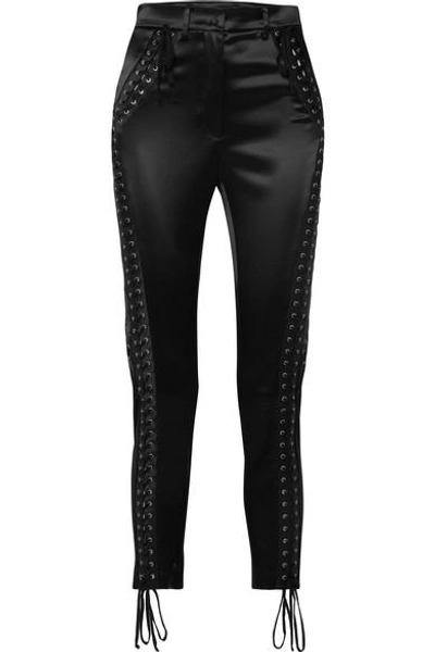 Shop Dolce & Gabbana Lace-up Satin Straight-leg Pants In Black