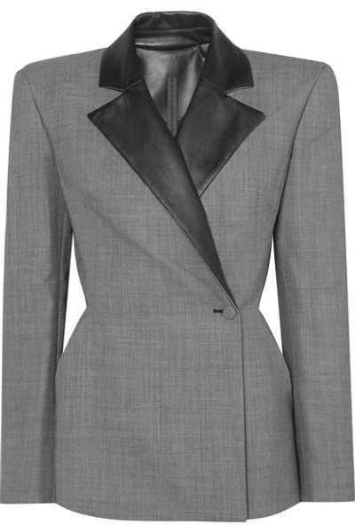 Shop Gareth Pugh Leather-trimmed Jacquard Blazer In Gray