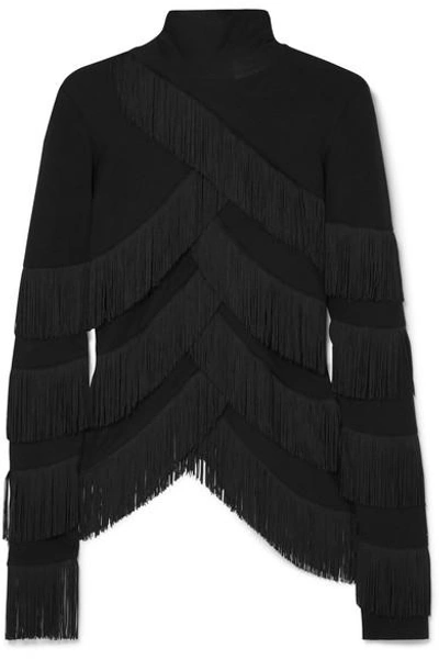 Shop Y/project Fringed Stretch-jersey Turtleneck Top In Black