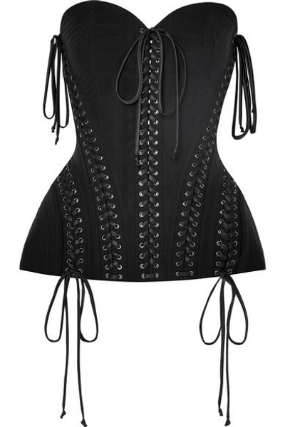 Shop Dolce & Gabbana Lace-up Satin-trimmed Stretch-tulle Bustier Top In Black