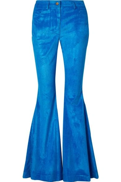 Shop Rosie Assoulin Cotton-blend Corduroy Flared Pants In Bright Blue
