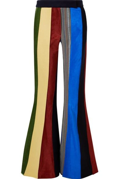 Shop Rosie Assoulin Paneled Wool Flared Pants In Bright Blue