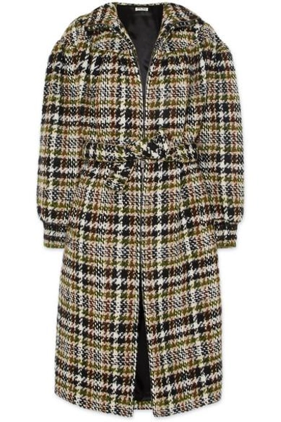 Shop Miu Miu Checked Wool-blend Bouclé Coat In Brown