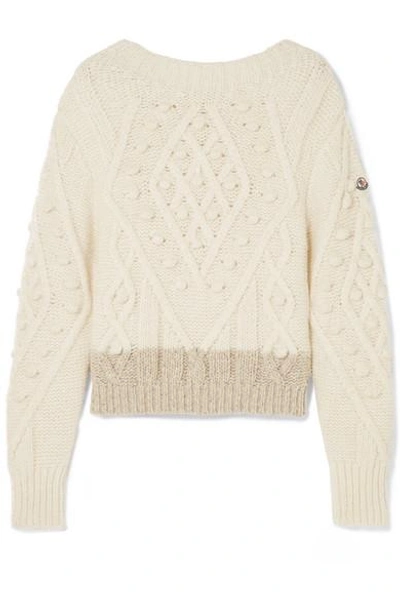 Shop Moncler Two-tone Cable-knit Alpaca-blend Sweater In Cream