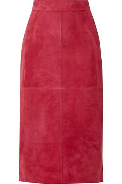 Shop Fendi Suede Midi Skirt In Red