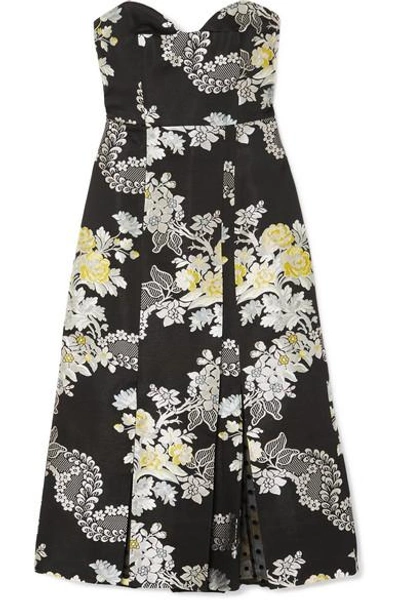 Shop Erdem Leora Floral-jacquard Midi Dress In Black