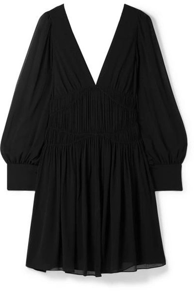 Shop Stella Mccartney Ruched Silk-crepe Mini Dress In Black