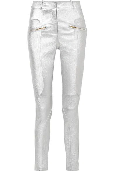 Shop Sies Marjan Brin Metallic Textured-leather Skinny Pants In Silver