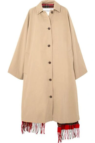 Shop Vetements Oversized Reversible Cotton-gabardine And Tartan Wool Trench Coat In Beige