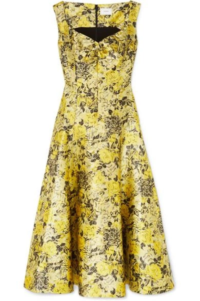 Shop Erdem Verna Floral-jacquard Midi Dress In Yellow
