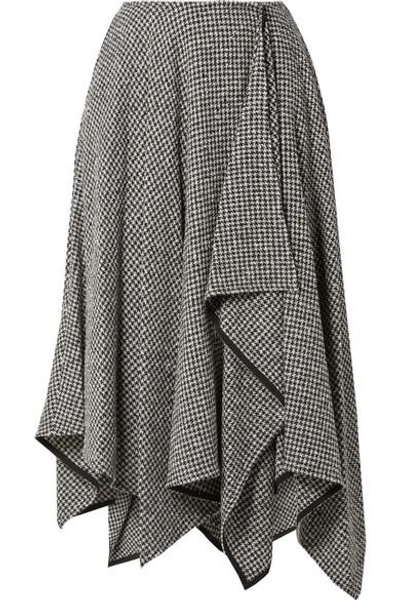 Shop Adeam Asymmetric Houndstooth Wool-blend Midi Skirt In Gray