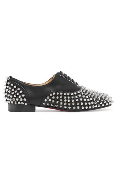 Shop Christian Louboutin Freddy Studded Leather Brogues In Black