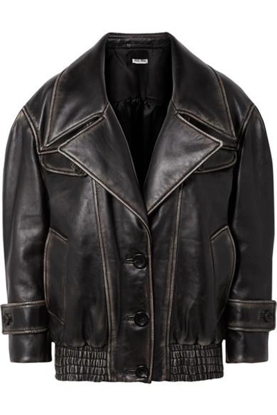 Shop Miu Miu Oversized Leather Jacket In Black
