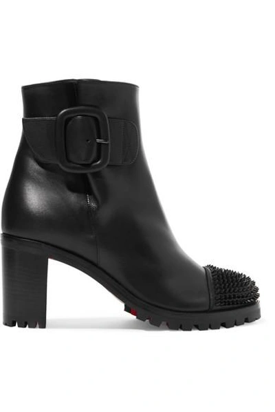 Shop Christian Louboutin Olivia Snow 70 Spiked Leather Ankle Boots In Black