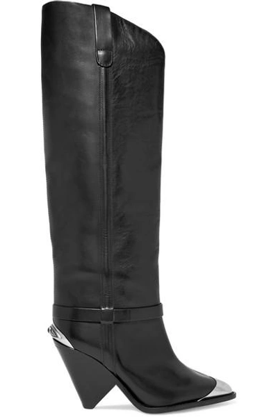Shop Isabel Marant Lenskee Metal-trimmed Leather Knee Boots In Black