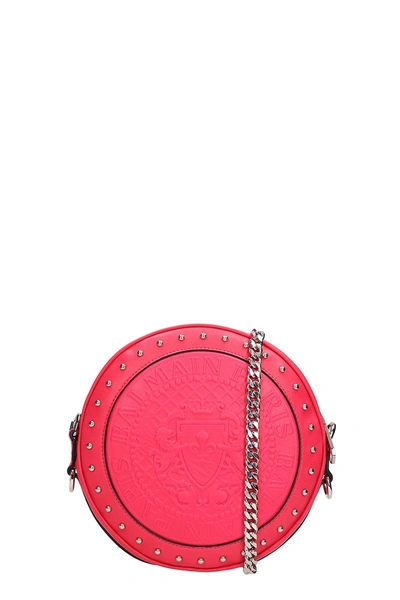 Shop Balmain Red Leather Disco Bag In Rose-pink