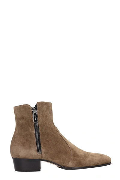 Shop Balmain Anthos Beige Suede Combat Boots In Taupe