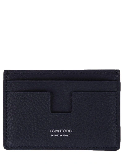 Shop Tom Ford Leather Card Holder In Blue