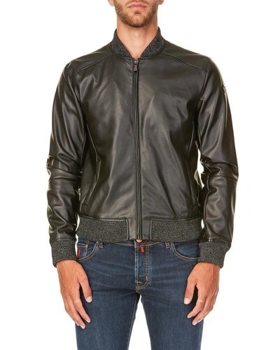 Shop Trussardi Eco Leather Bomber Jacket In Black