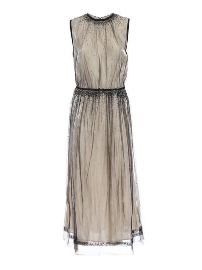 Shop Prada Crystal-embellished Tulle Dress In Nero