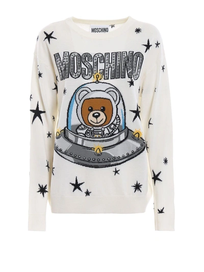 Shop Moschino Teddy Logo Print Sweater In Vwhite