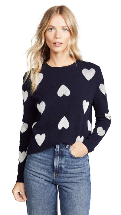 Metallic Heart Sweater In Navy silver