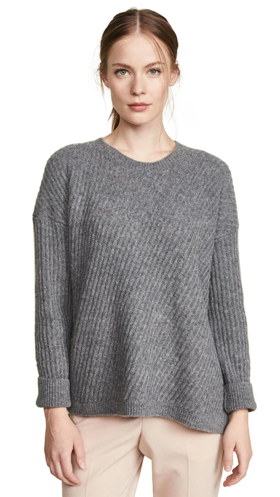 Shop Vince Side Slit Crew Neck Sweater In Medium Grey