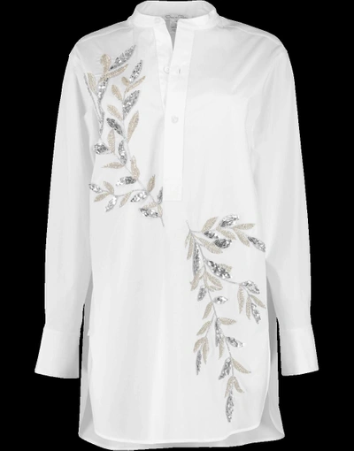 Shop Oscar De La Renta Silver Fern Embellished Blouse In White
