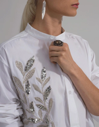 Shop Oscar De La Renta Silver Fern Embellished Blouse In White