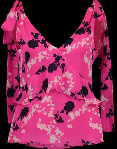 Shop Tanya Taylor Camo Print Satin Sierra Top In Hot-pink