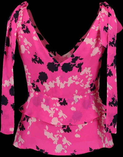 Shop Tanya Taylor Camo Print Satin Sierra Top In Hot-pink