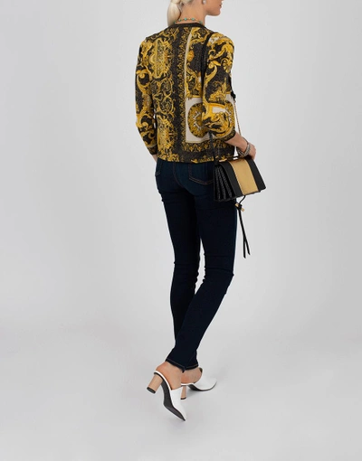 Shop Versace Lurex Knit Cardigan In Baroque