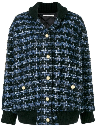 Shop Alessandra Rich Denim Tweed Oversize Jacket In Blue